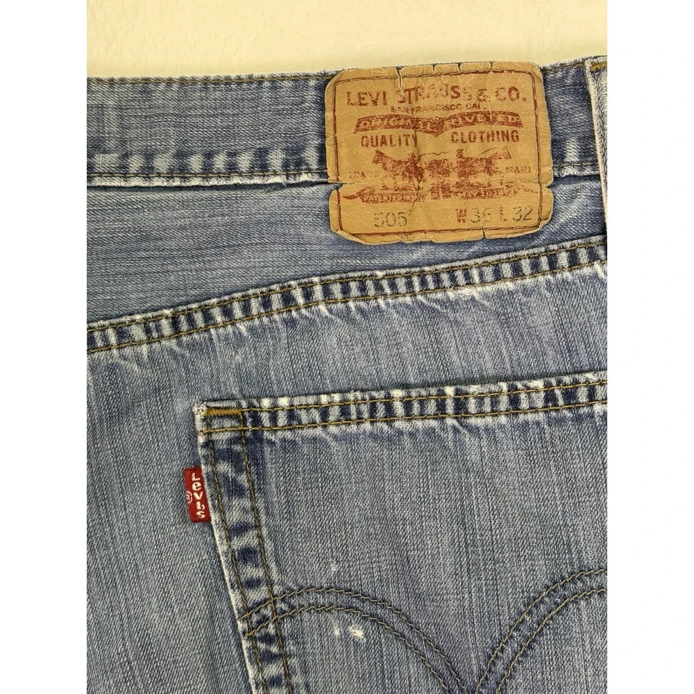 Levis 505 Jeans Mens 36x32 Blue Straight Medium‎ Wash Denim Mid Rise Workwear